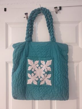 Hawaiian Handmade Teal Quilted Tote Bag Purse